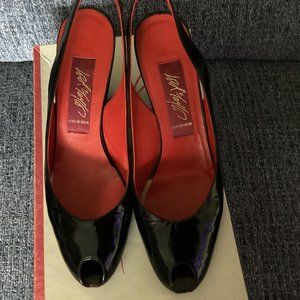 Preowned Lord & Taylor wedge Black patent sling back-7